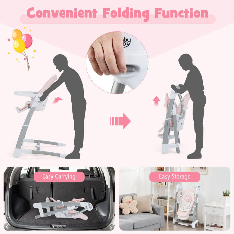 Baby Folding High Chair with 8 Adjustable Heights and 5 Recline Backrest image number 5