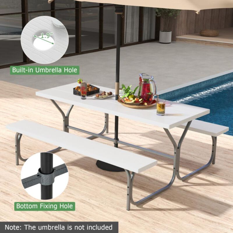 Hivvago Picnic Table Bench Set with HDPE Tabletop for 8 Person