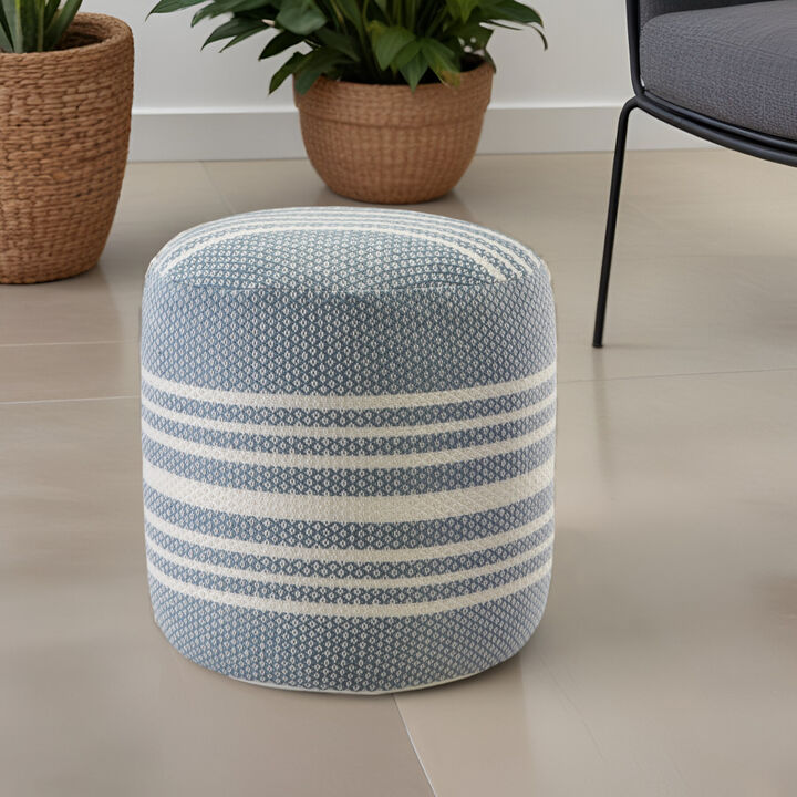 Round Striped Polyester Pouf Ottoman for Extra Seating or Stylish Accent