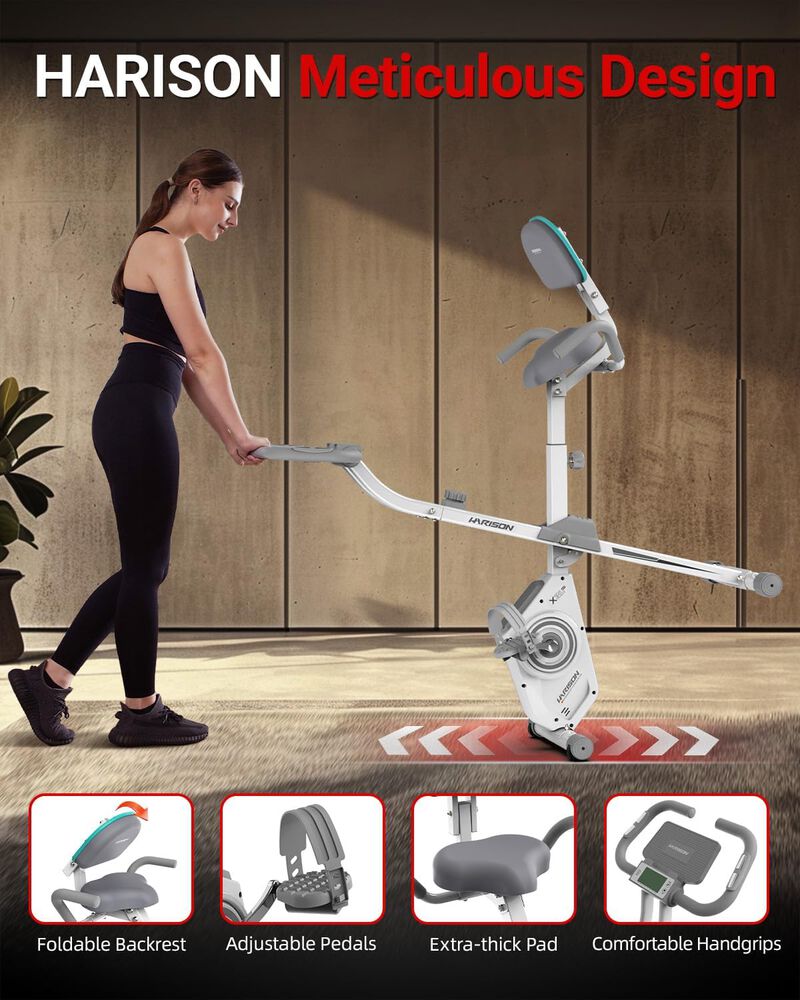 HARISON Foldable Exercise Bike with 350 LBS Capacity, 5 in 1 Magnetic Stationary Bikes for Home with 16-Level Resistance and Bluetooth (HR-X3L White) image number 4