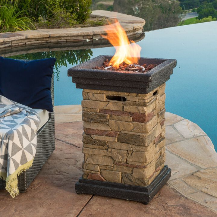 Mondawe 19.50 in. Outdoor Patio Stone Fire Column Fire Pit - 40 000 BTU for Outdoor Gatherings