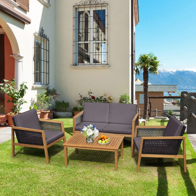 4 Pieces Patio Rattan Furniture Set with Removable Cushions image number 1