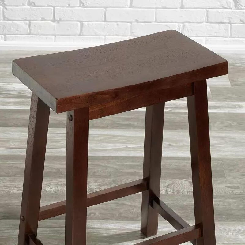 Hivvago Set of 2 Farmhouse Counter Height Saddle Bar Stools in Brown Walnut Wood Finish