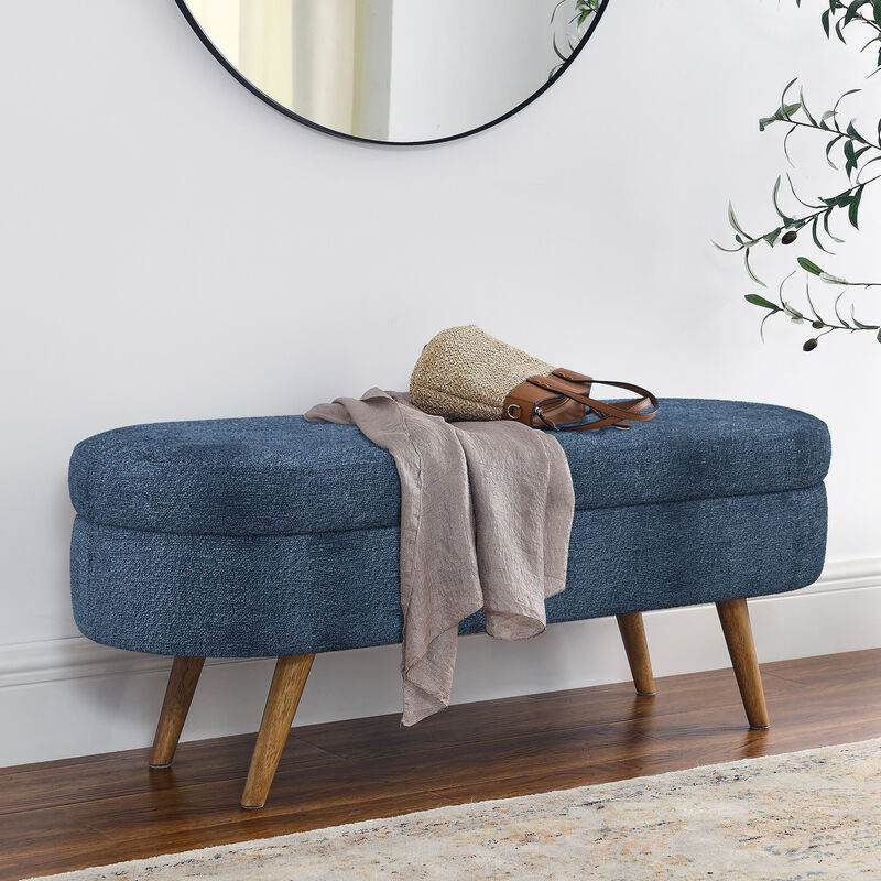 TATEUS Footstool Ottoman with Storage with Rubber Wood Legs