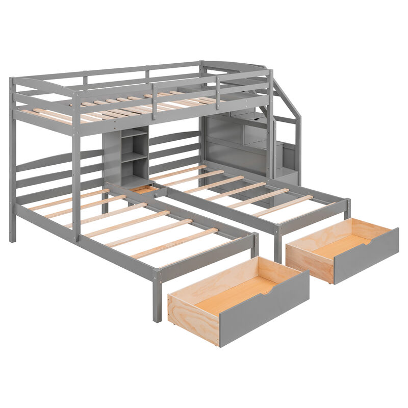 Whisen Twin over Twin Bunk Bed with Drawers, Slide & Shelves, Solid Pine for Kids Bedroom image number 7