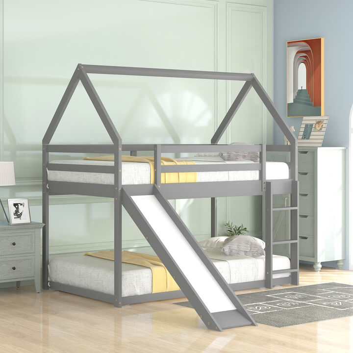 Merax Twin Size Bunk House Bed with Slide and Ladder