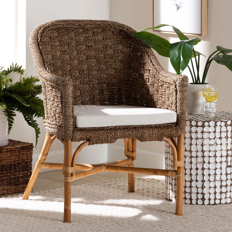 bali & pari Luis Bohemian Natural Seagrass and Rattan Arm Chair