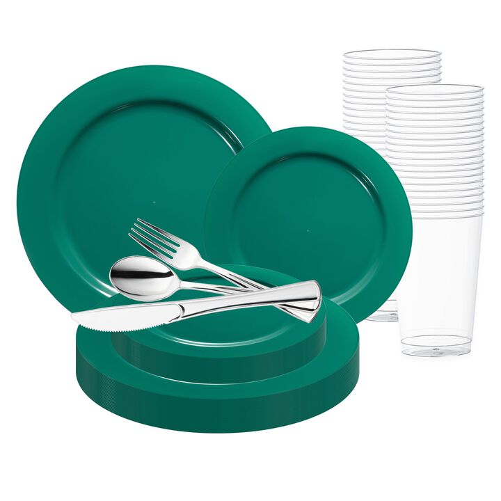 Solid Green Holiday Round Plastic Wedding Value Set (60 Sets)