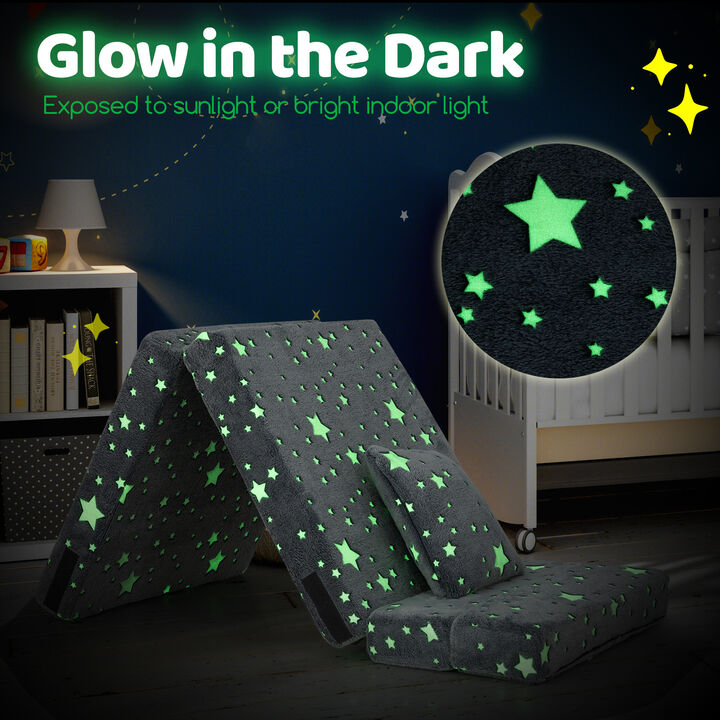 Kids Folding Sofa Bed Floor Mattress Glow in the Dark with Pillow-Multicolor