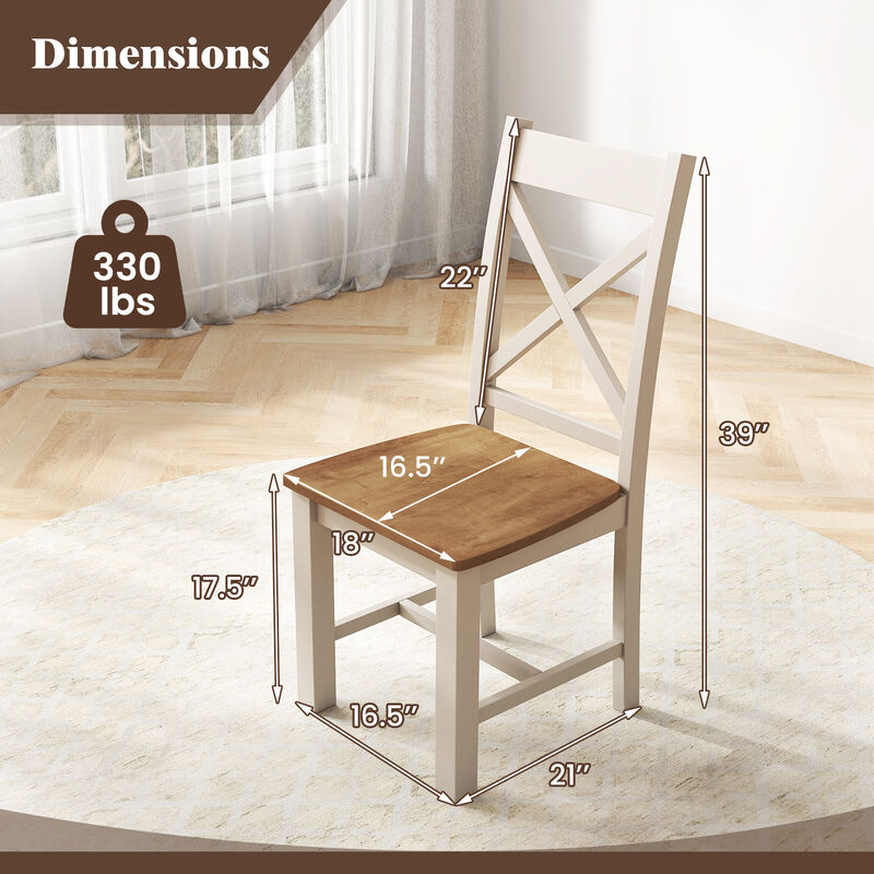 Wooden Dining Chairs Set of 2 with High Back and Rubber Wood Frame