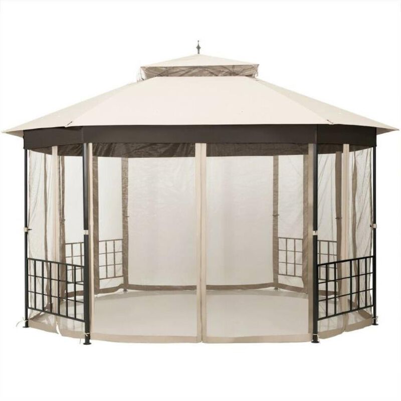Hivvago Outdoor 10 x 12 Ft Octagon Gazebo with Mosquito Net Sidewalls and Beige Canopy