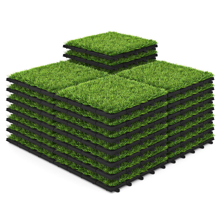 30-Pack Artificial Grass Floor Tiles with Easy Interlocking Installation Design