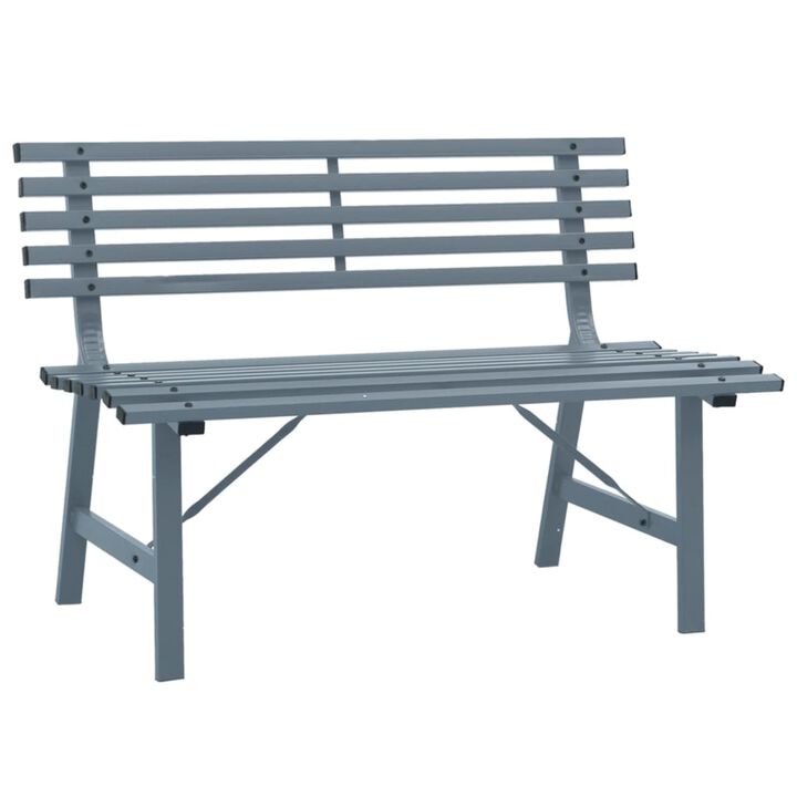 vidaXL Stylish 43.3" Patio Bench in Gray, Durable Powder-Coated Steel, Weather-Resistant Outdoor Furniture, Easy to Assemble, California Proposition 65 Compliant