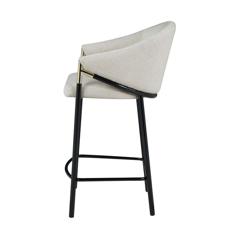 Fil 27 Inch Counter Height Stools, Set of 2, Padded Curved Back, Beige Linen - Benzara