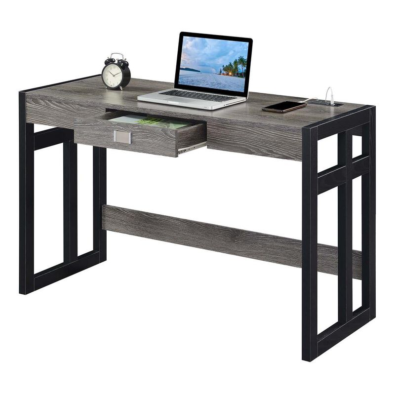 Convenience Concepts Monterey 47 Inch Desk With Charging Station, Weathered Gray/Black