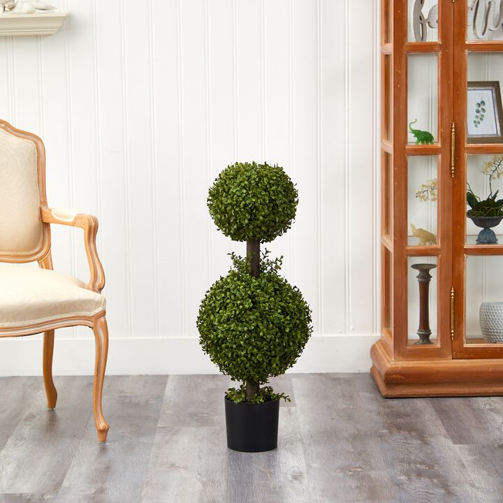 Nearly Natural 35-in Double Boxwood Topiary