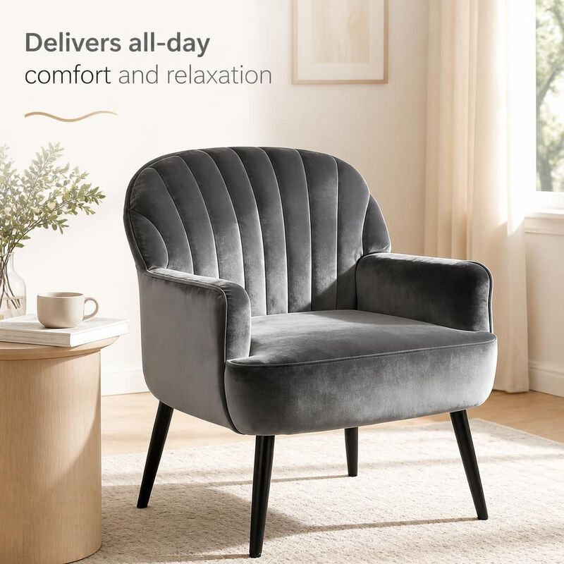 GOODSILO Velvet Upholstered Modern Accent Armchair, Comfortable Single Seating Chair for Living Room Bedroom Office Cafe and Waiting Room image number 4