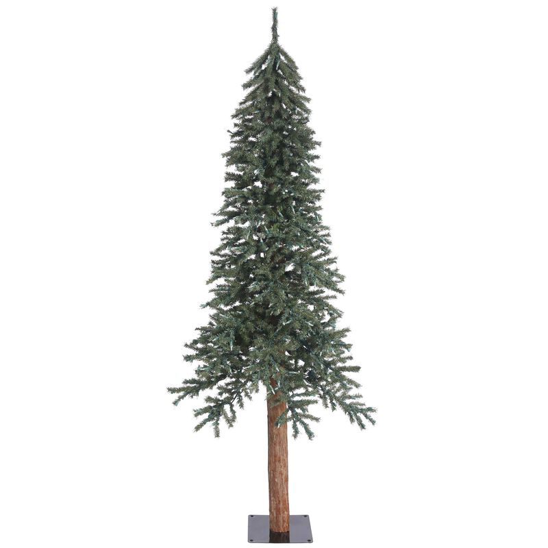 Vickerman 7' Natural Bark Alpine Artificial Christmas Tree Unlit, Faux Christmas Tree, Seasonal Indoor Home Decor - Real Wood Trunk - Flat Metal Tree Stand Included image number 0