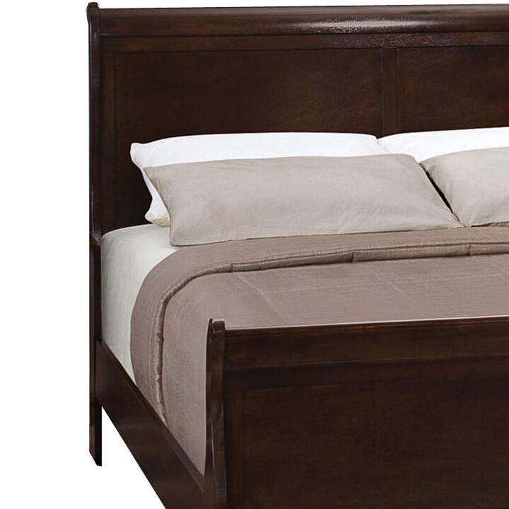 Traditional Style Wooden Full Size Bed with Curved Headboard, Brown-Benzara