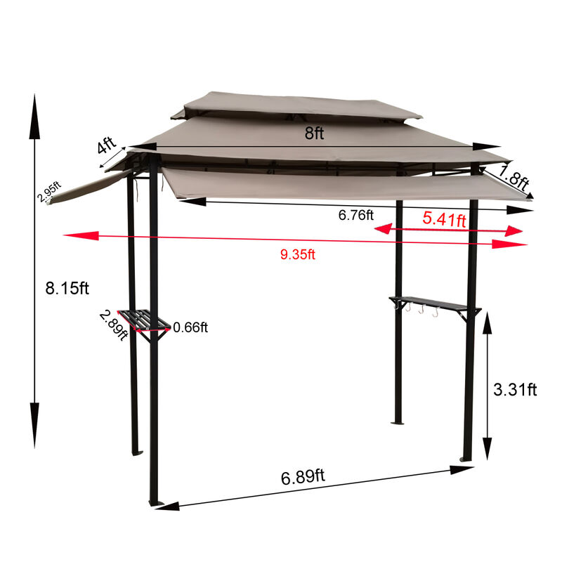Streamdale 8x4ft Metal Grill Gazebo with Soft Top Steel Frame Hooks and Bar Counters image number 8