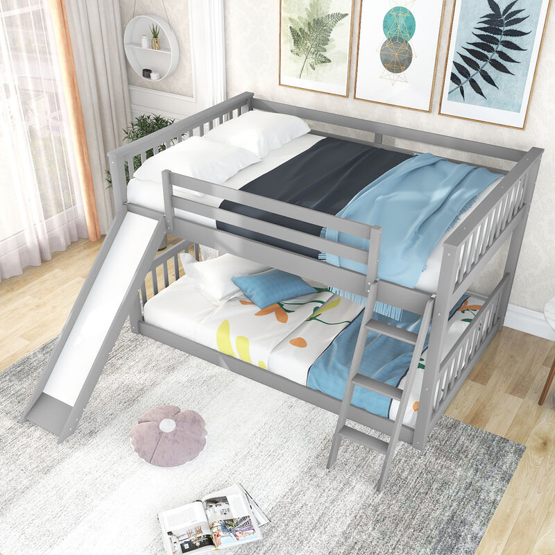 Merax Full Over Full Bunk Bed with Convertible Slide