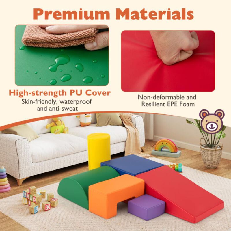 Hivvago 6 Pieces Foam Climbing Blocks Indoor Climb and Crawl Activity Playset with Rectangles