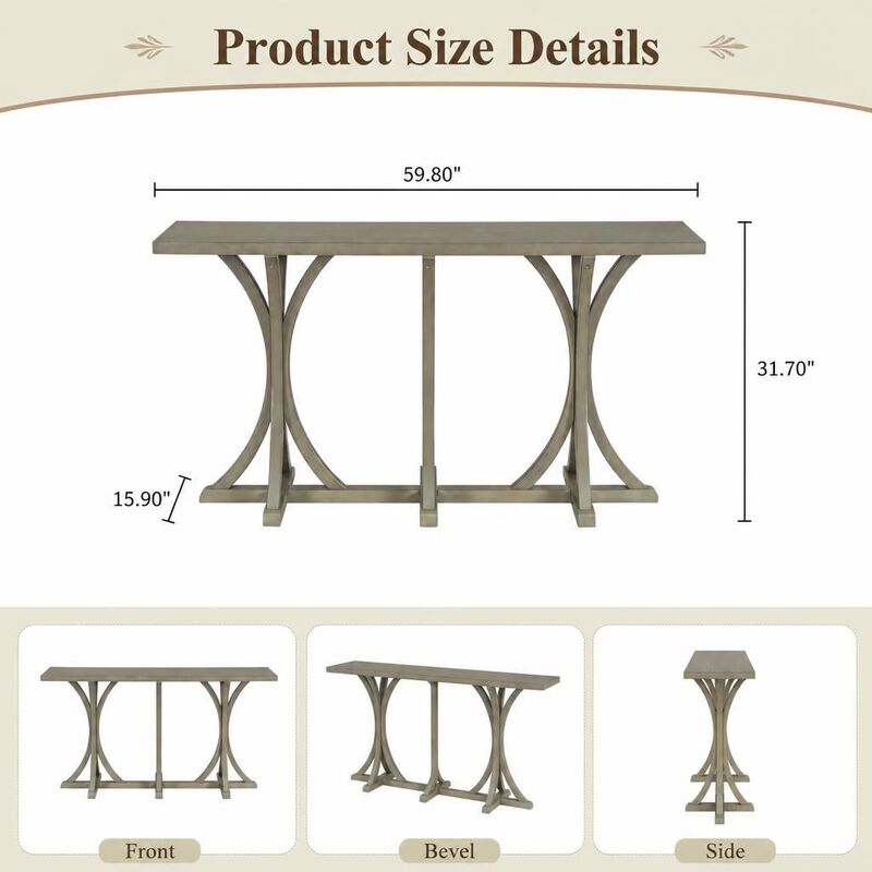 GOODSILO 59.8 Inch Farmhouse Wooden Console Table with Spacious Oak Veneer Tabletop for Entryway Living Room Hallway Behind Sofa image number 1