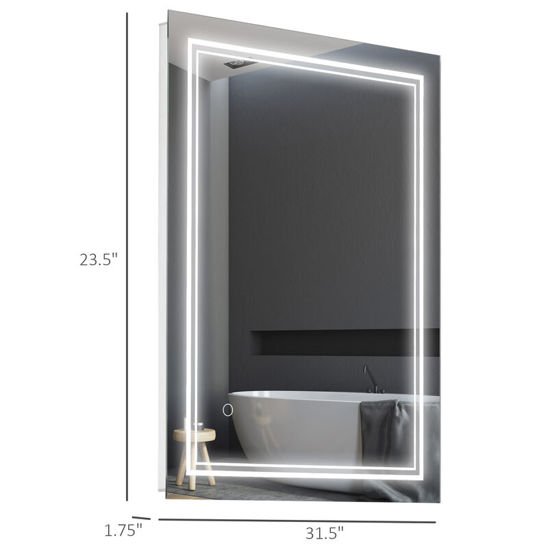 Wall Mounted Vanity Closet Mirror with Finger Swipe Function for Light, Silver
