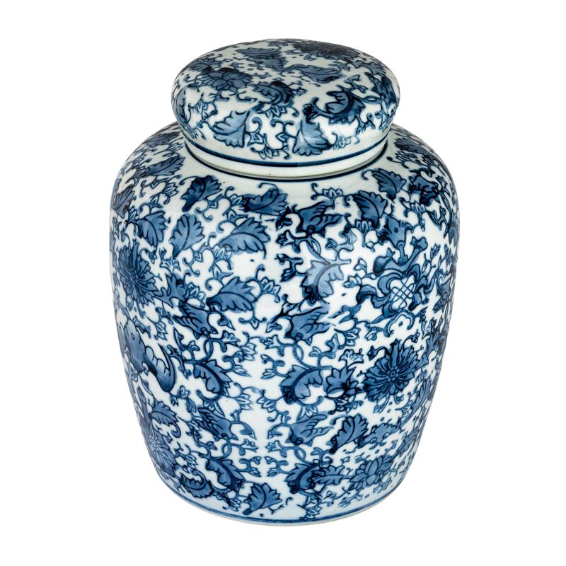 Decorative Ceramic Ginger Jar with Lid for Spaces, Blue and White image number 0