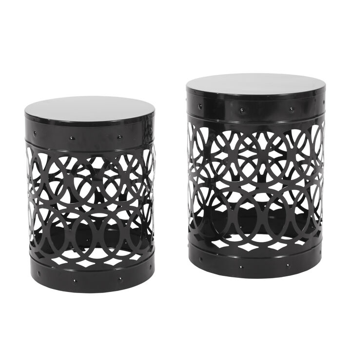 Merax Set of 2 Nesting Cylindrical Side Tables with Iron Cutout Frame