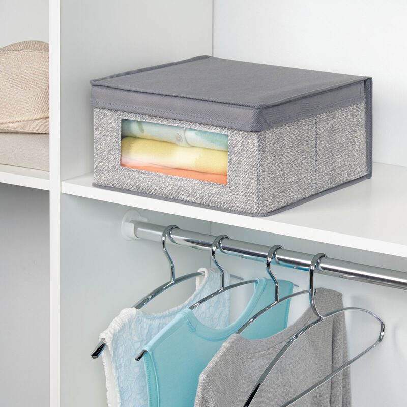 mDesign Medium Fabric Closet Storage Box, Front Window/Lid, 6 Pack, Black/Cream image number 4