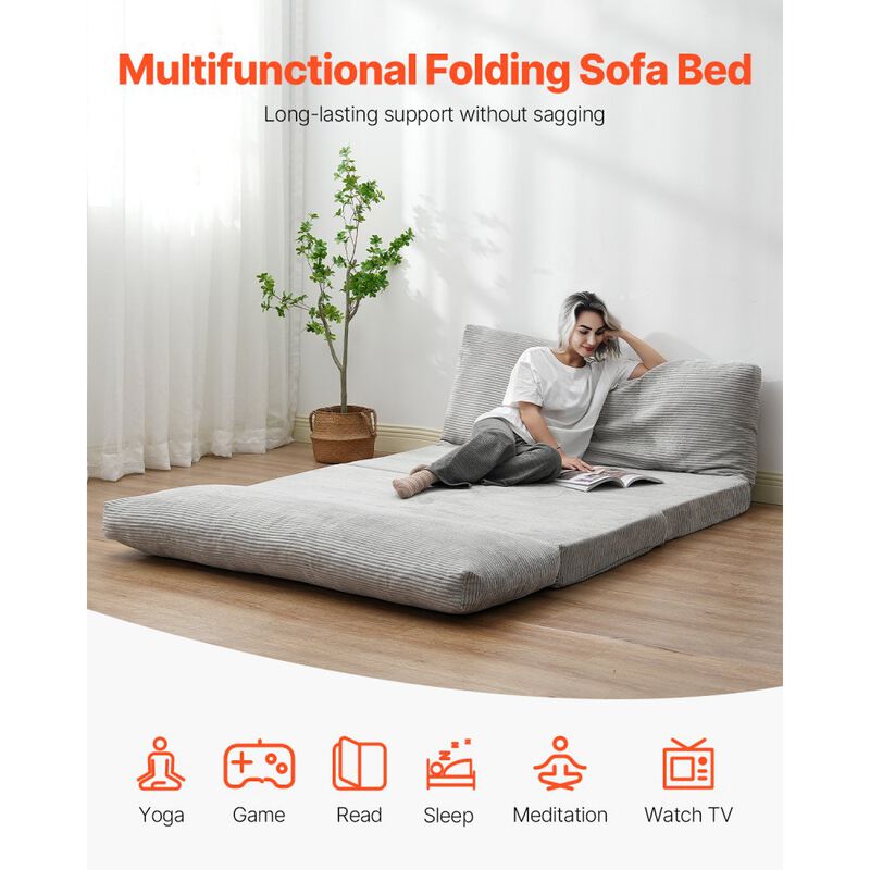 Foldable Sofa Bed 3-in-1 Couch Sleeper Chair with High Density Memory Foam-Light Grey image number 6
