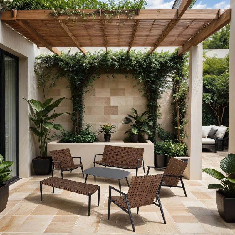 MONDAWE Patio Wicker Rattan Bench,In Metal Frame For Outdoor