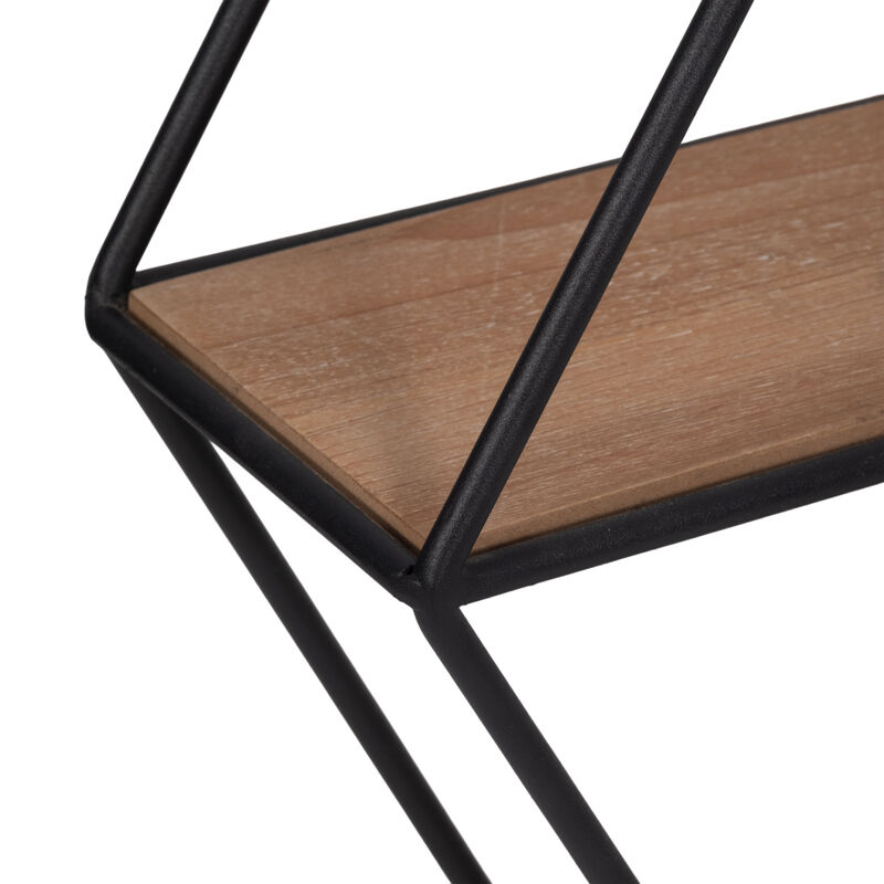 Metal/wood 20" Hexagon Mirrored Wall Shelf