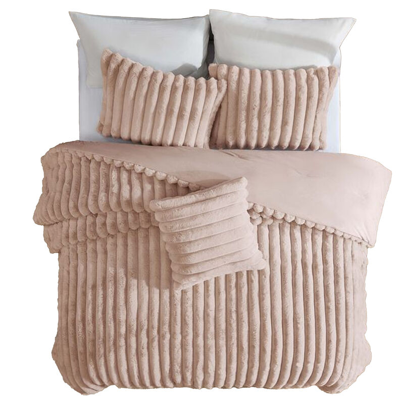 Sieno 3pc Twin XL Comforter Set, Blush Pink Faux Fur, Micro Mink Back