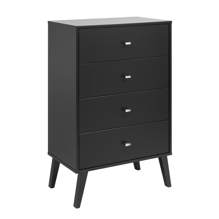 Prepac Milo Mid Century Modern  4-drawer Chest, Black