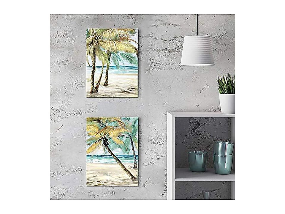 Beach Palm Trees Wall Art Abstract Coastal Seascape Hand Painted Canvas Living