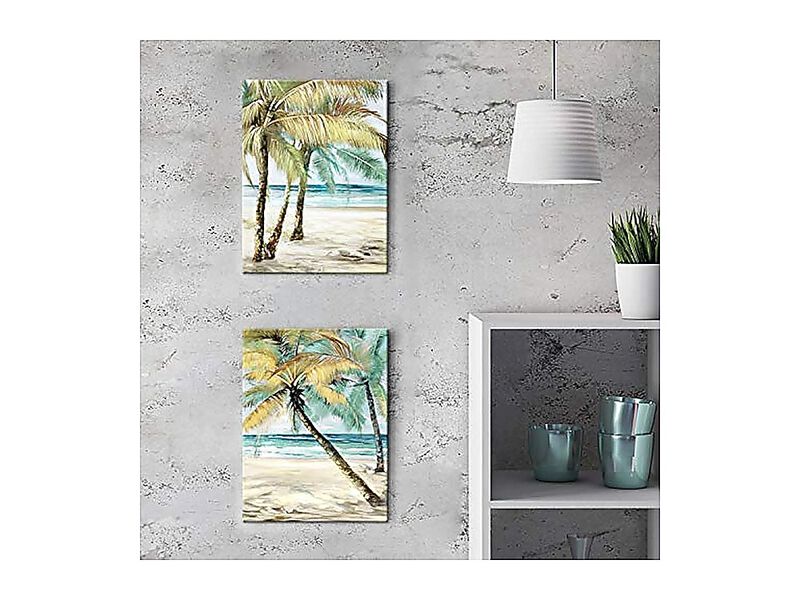 Beach Palm Trees Wall Art Abstract Coastal Seascape Hand Painted Canvas Living image number 1