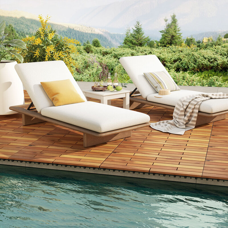 36 Pack Acacia Wood Deck Tiles with Interlocking Design for Balcony and Patio-Natural image number 4