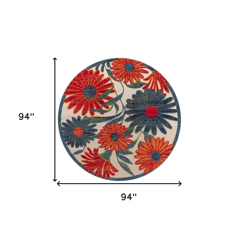 HomeRoots 8' Ivory Orange And Blue Round Floral Indoor Outdoor Area Rug image number 6