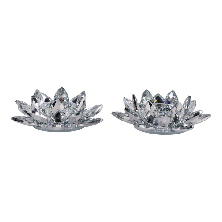S/2 Silver Crystal Votive Candle Holders, 6''