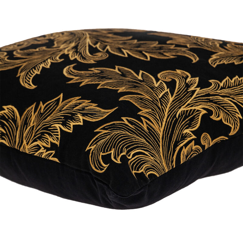HomeRoots 22" Black and Orange Floral Cotton Throw Pillow With Embroidery image number 3