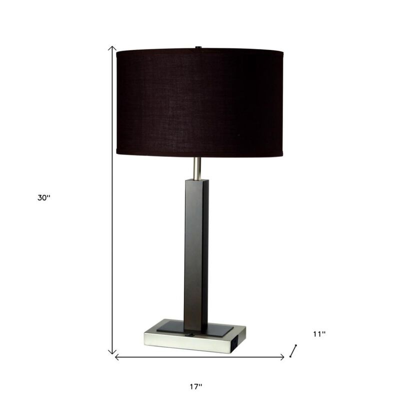 Hivvago 30" Black Polyresin Table Lamp With Brown Classic Drum Shade