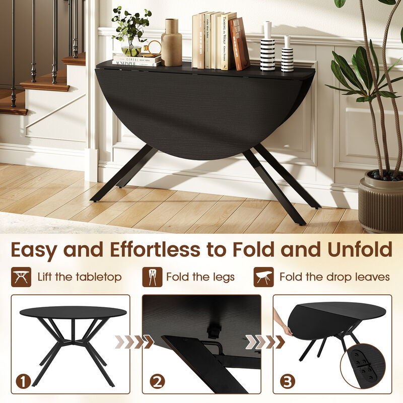 Extendable Round Kitchen Dining Table with Folding Drop Leaves image number 5