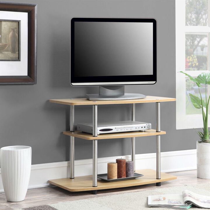 Hivvago Modern TV Stand Light Oak Wood Finish with Sturdy Stainless Steel Poles