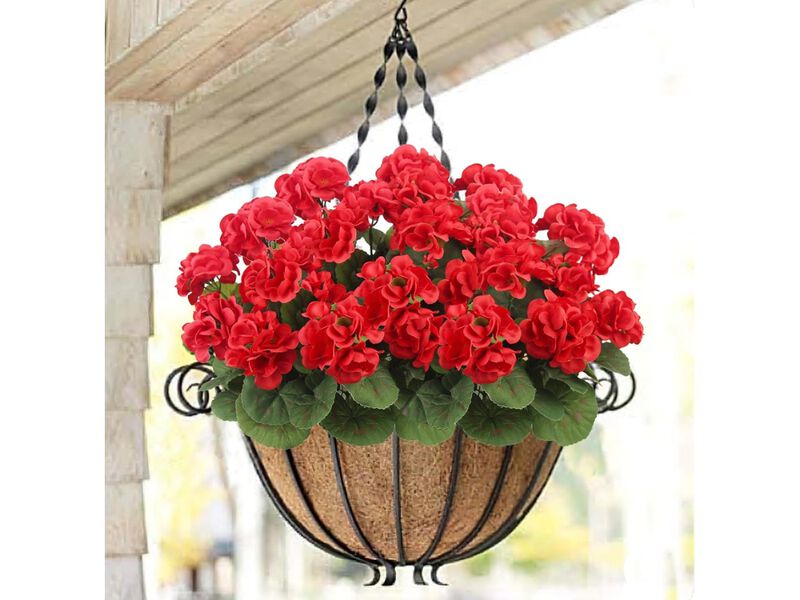 3 Piece Red Artificial Geranium Flowers UV Resistant Outdoor Vase Filler image number 1