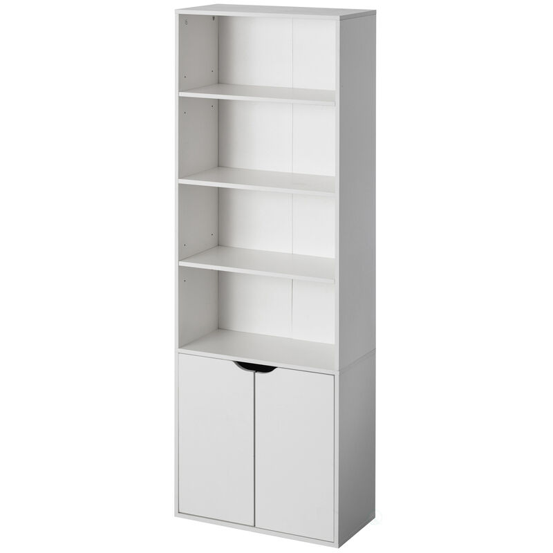 71 Inches Multi Purpose White 4 Tier Open Book Shelf and Bookcases with 2 Doors Storage Cabinet and 1 Adjustable Shelf - Ideal for Home Office, Living Room, Classroom, Study Room