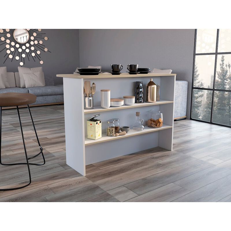 Britton kitchen Island with Two-Tier Storage Shelf and Ample Workstation