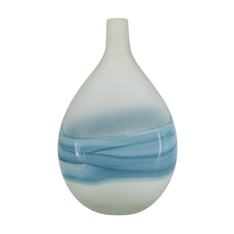 HomeRoots 16" White And Blue Swirl Art Glass Table Vase image number 0