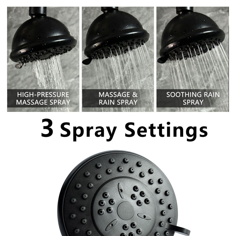 Fixed High-Pressure Rainfall Shower Head, 3 Spray Settings, Adjustable Swivel Ball Joint for Easy Positioning